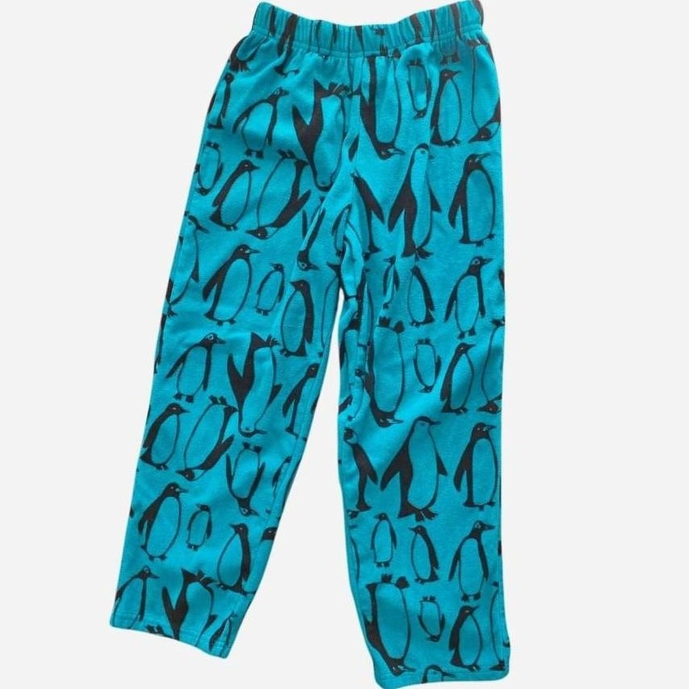 Blue/black penguin print polyester sweatpants in a size 8